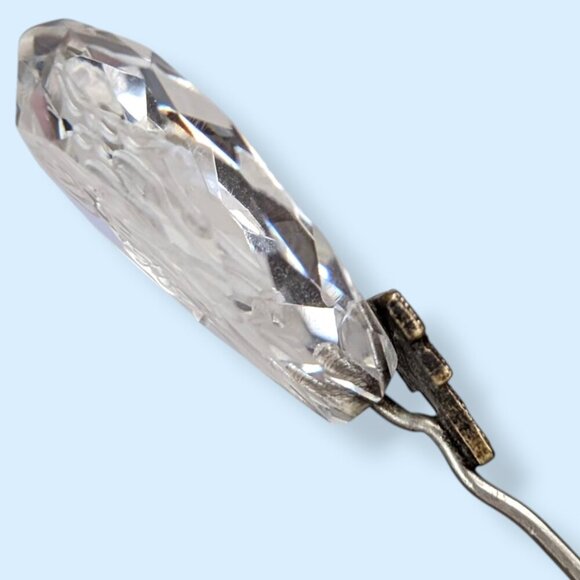 Antique Art Deco Etched Crystal Floral Hat Pin - Picture 5 of 8